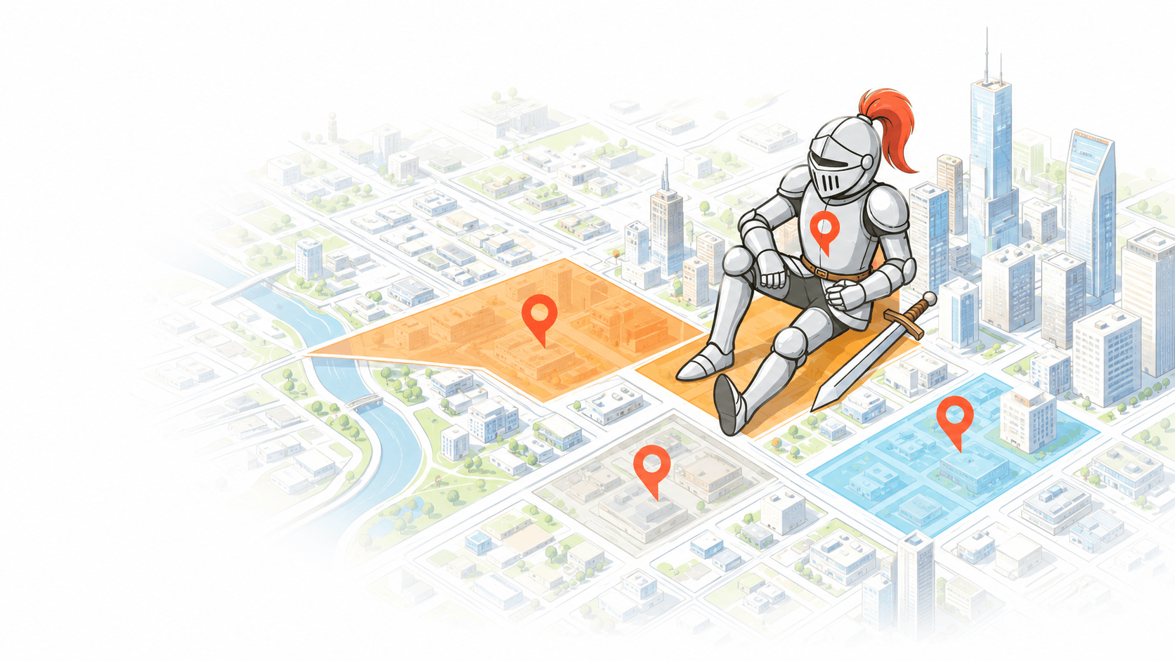 Sir Conqr standing on a real-world map